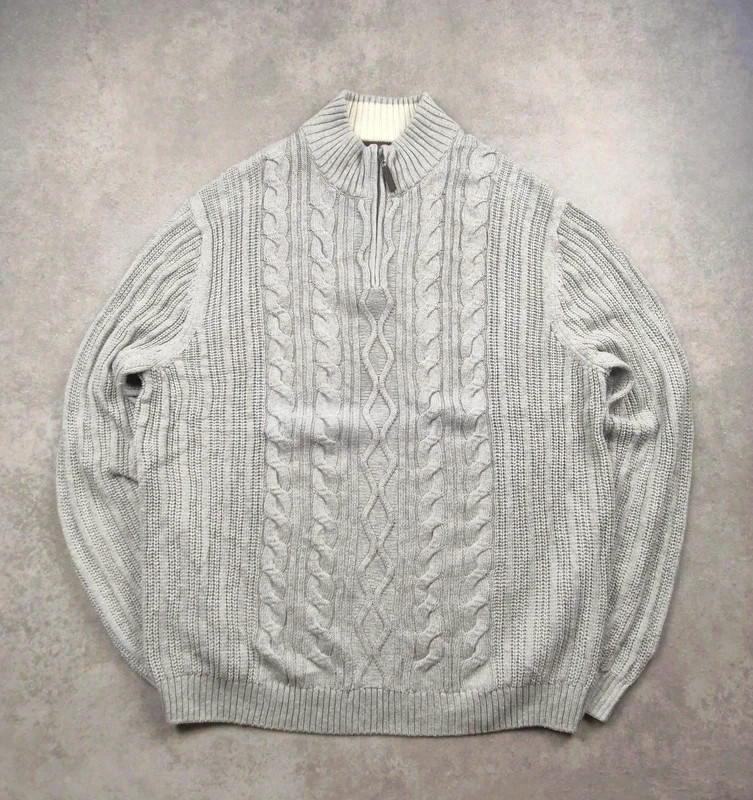 Pull irlandais torsadé Tasso Elba – col camionneur demi-zip – laine – taille XL