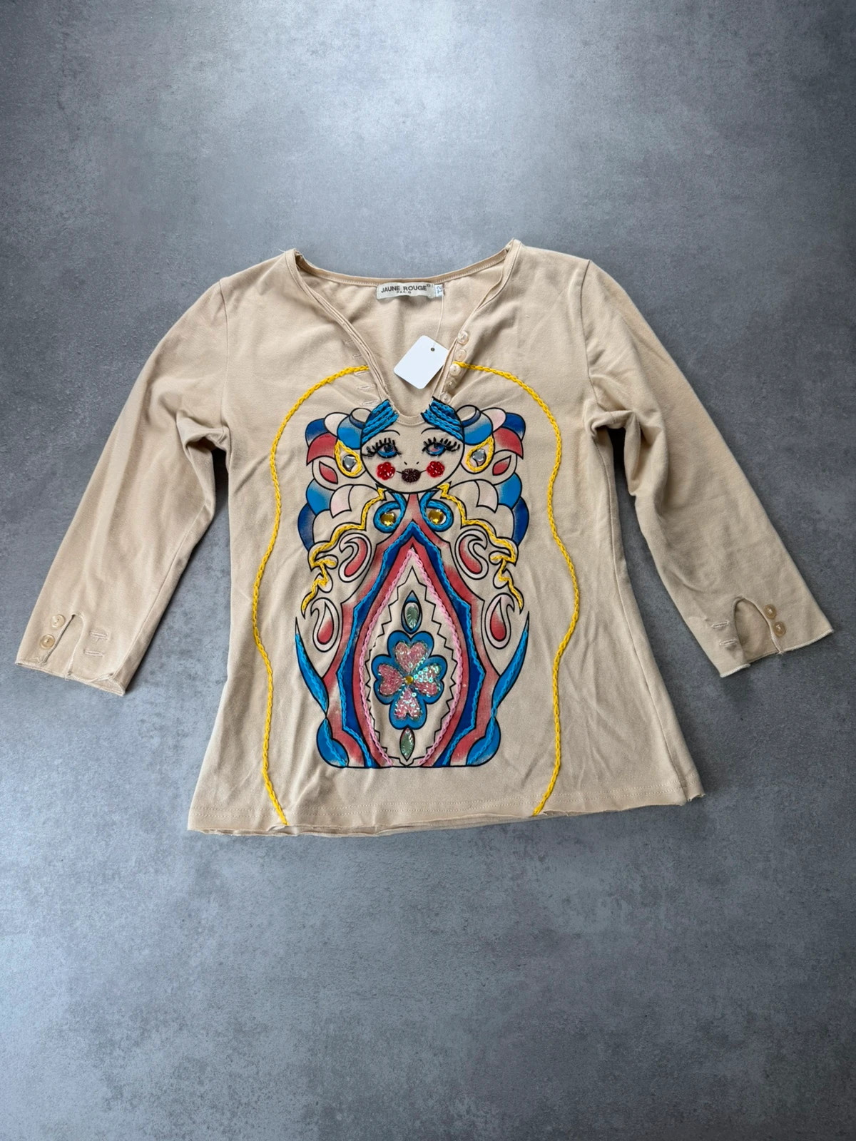 Top Jaune Rouge Paris brodé poupée russe beige M JRO140