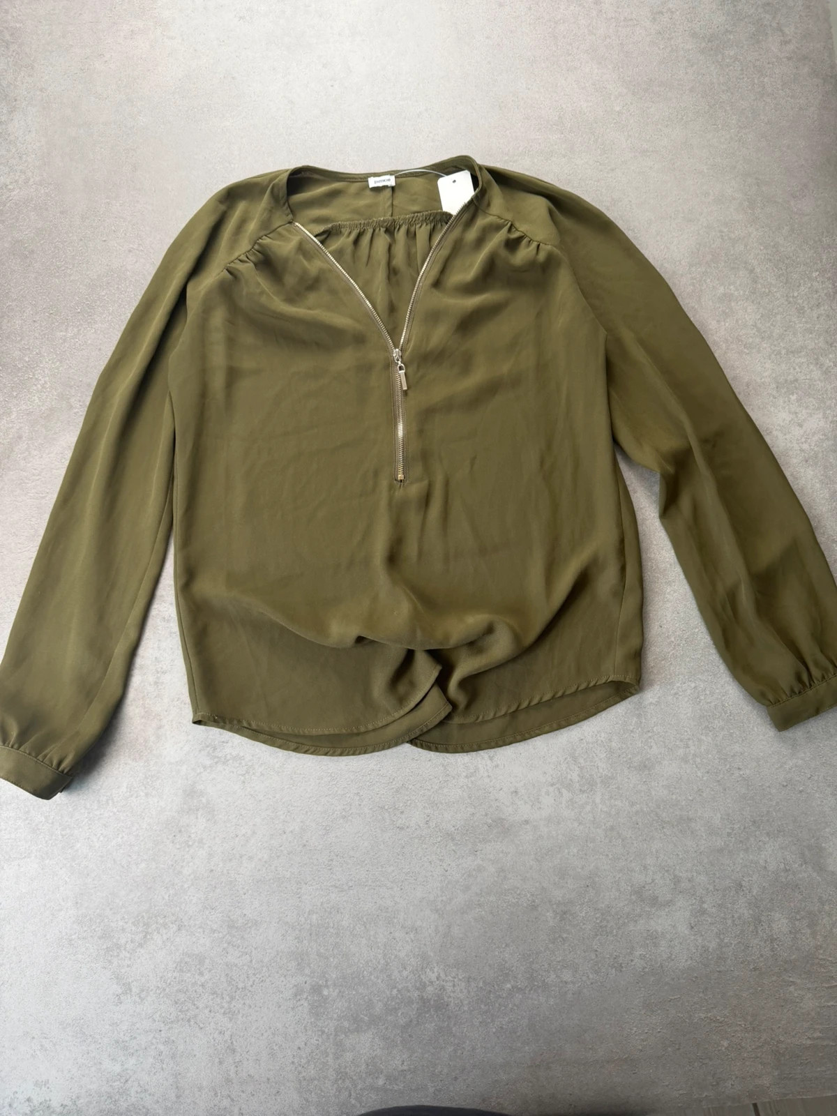 Blouse Pimkie zip col V kaki taille S PIM036