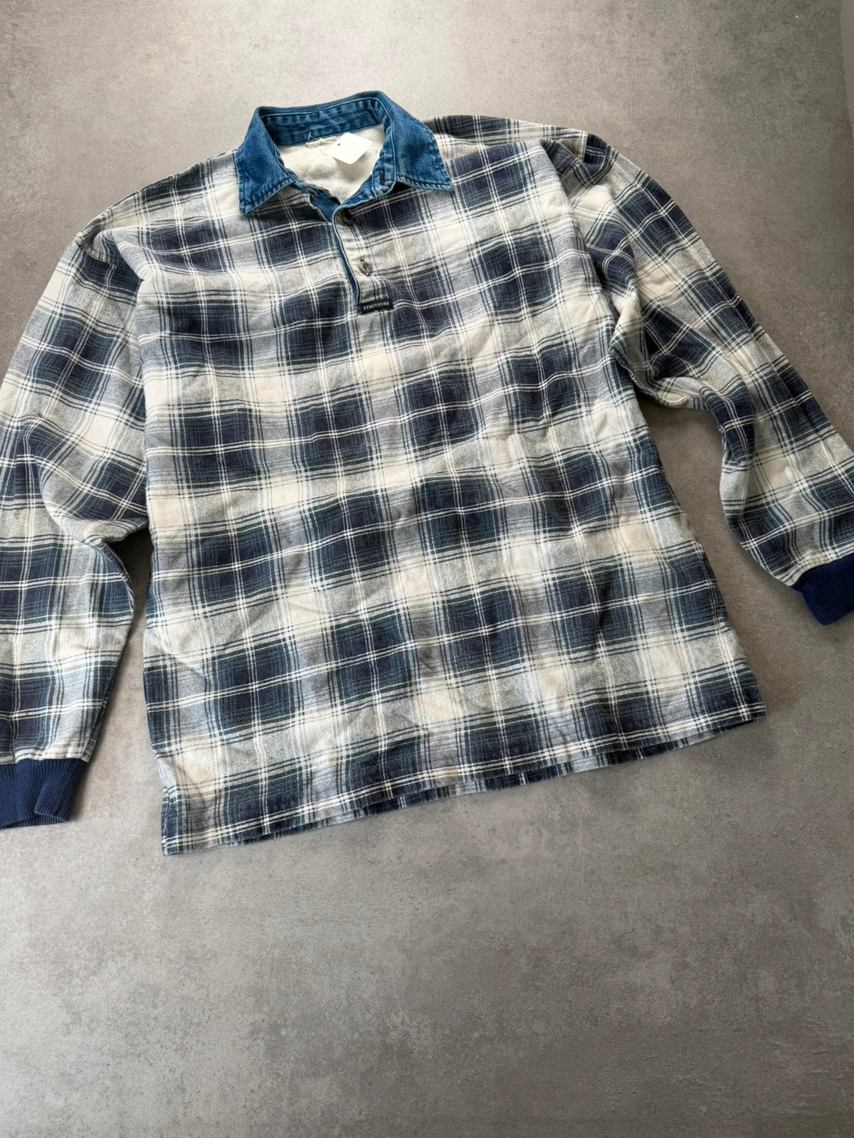 Chemise Structure vintage col denim carreaux XL NB023