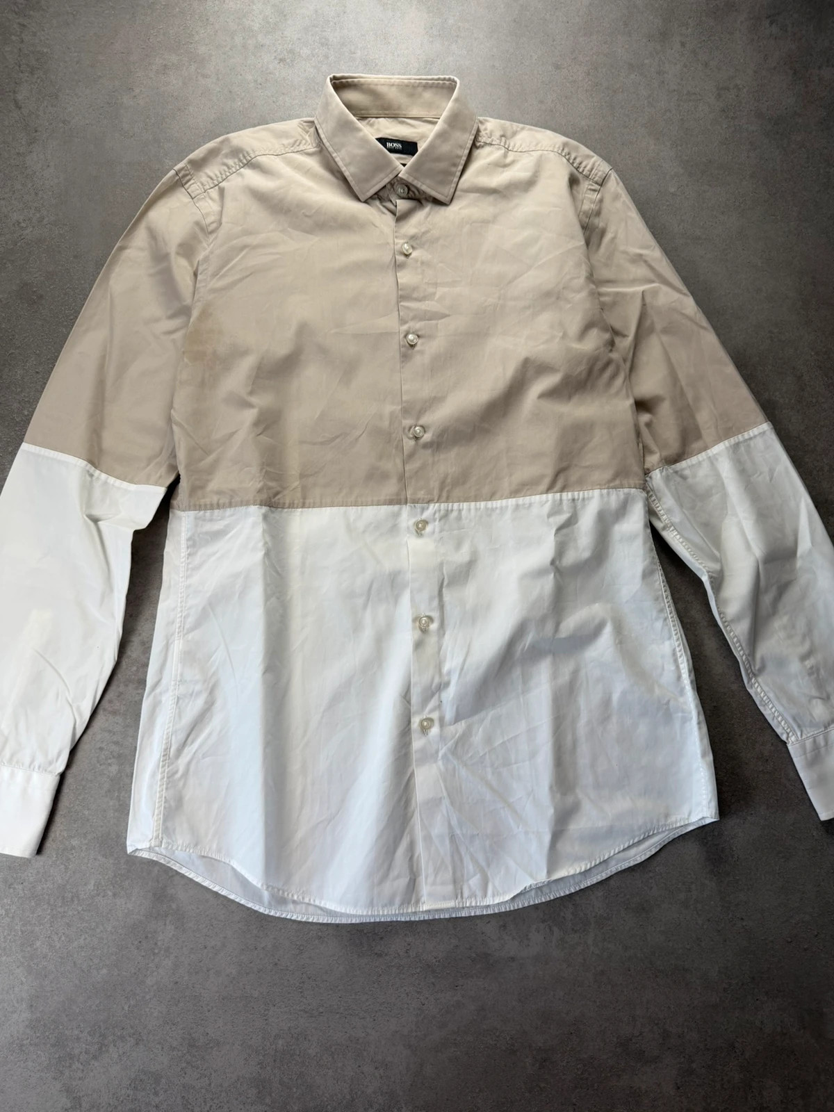 Chemise Hugo Boss bicolore beige blanc slim fit UG436