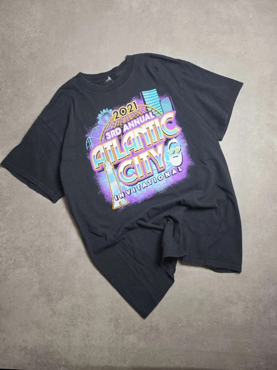 Atlantic City Invitational 3rd Annual 2021 volleyball T-shirt noir graphique néon | AC140