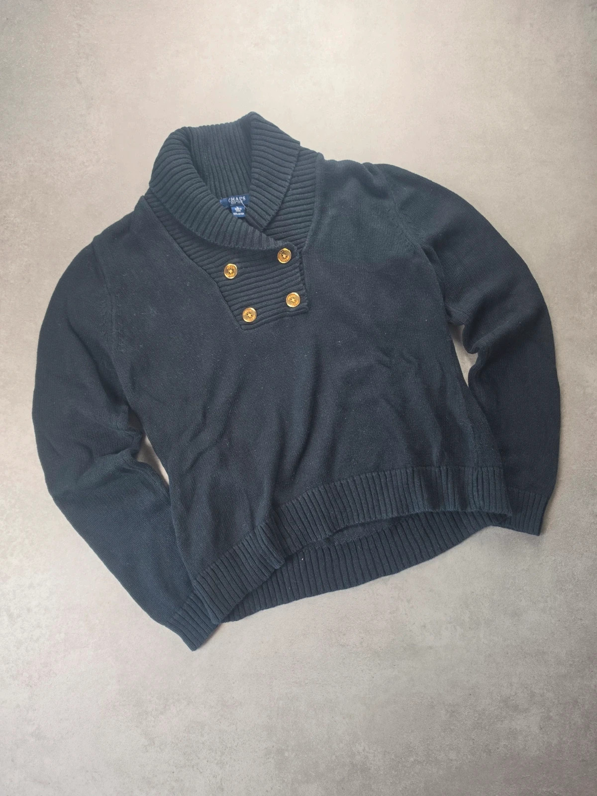 Pull Chaps col châle boutons dorés noir L PCH107