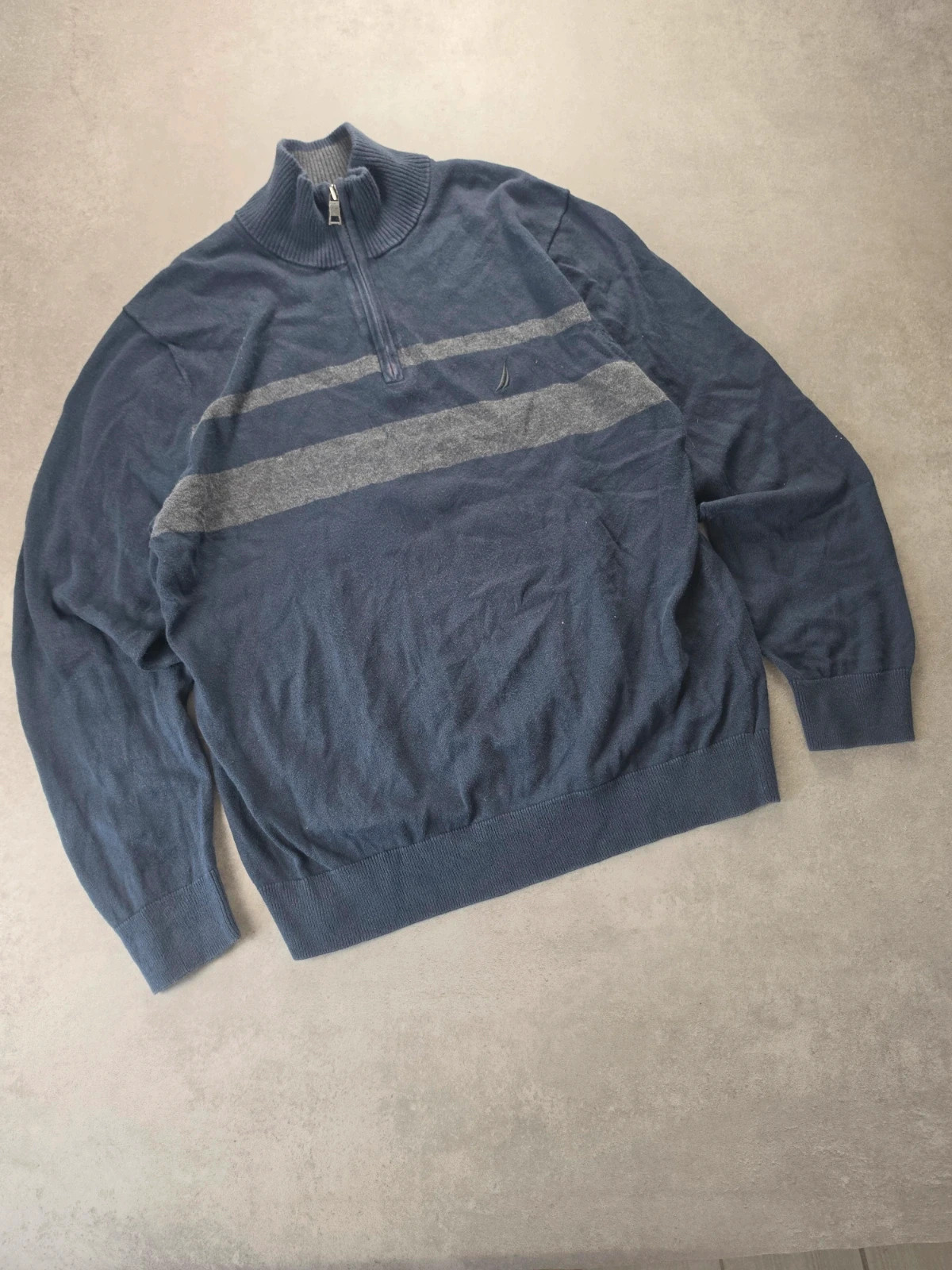 Pull Nautica quart-zip bleu marine rayé taille L NA078