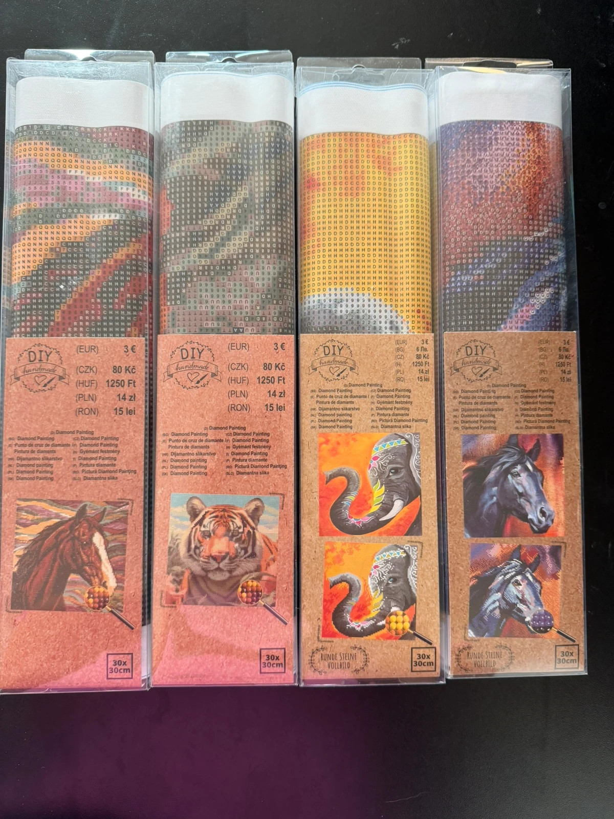 Lot 4 kits Diamond Painting 30x30cm neufs animaux