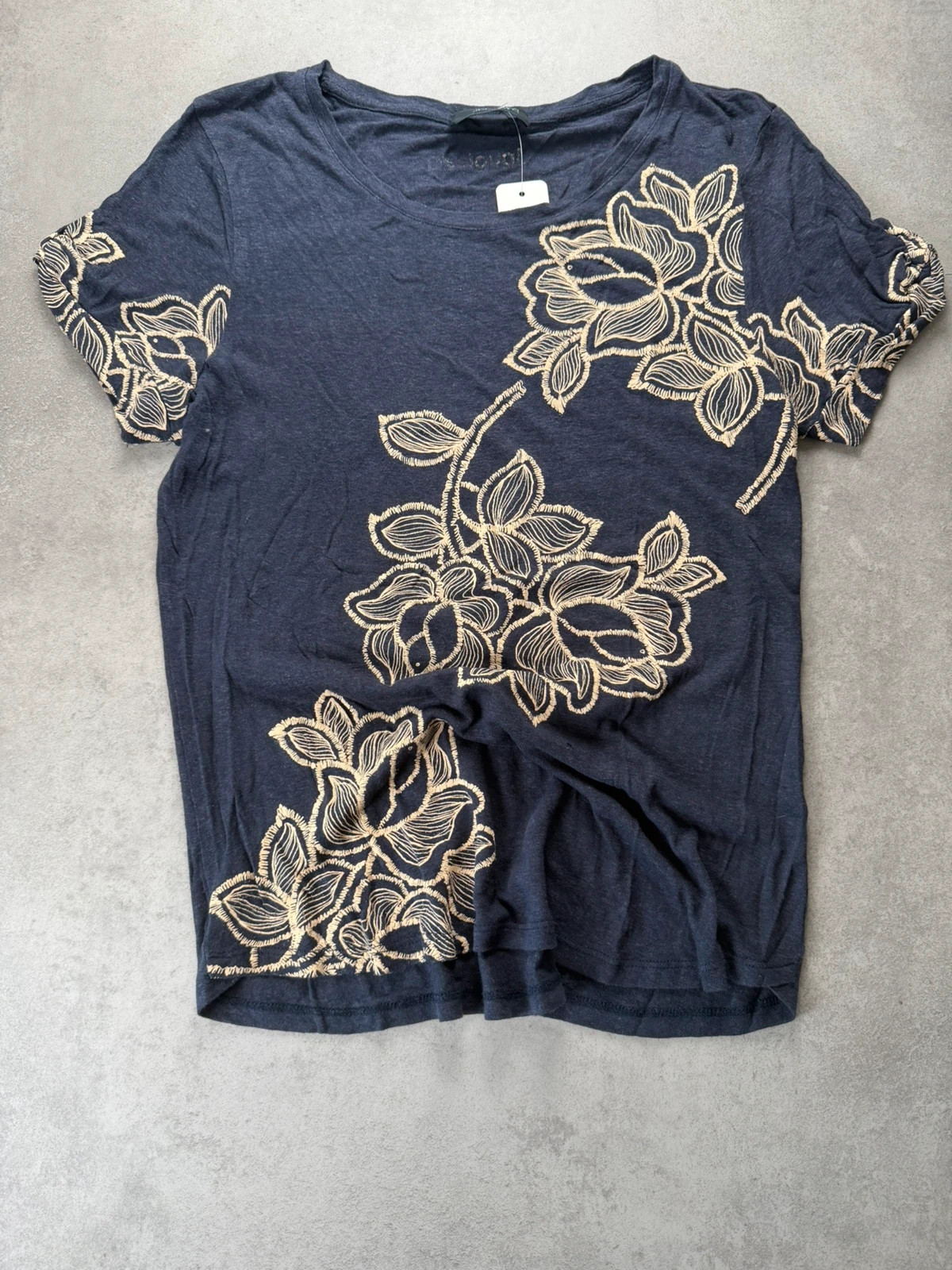 T-shirt Desigual brodé fleurs bleu marine L DES101