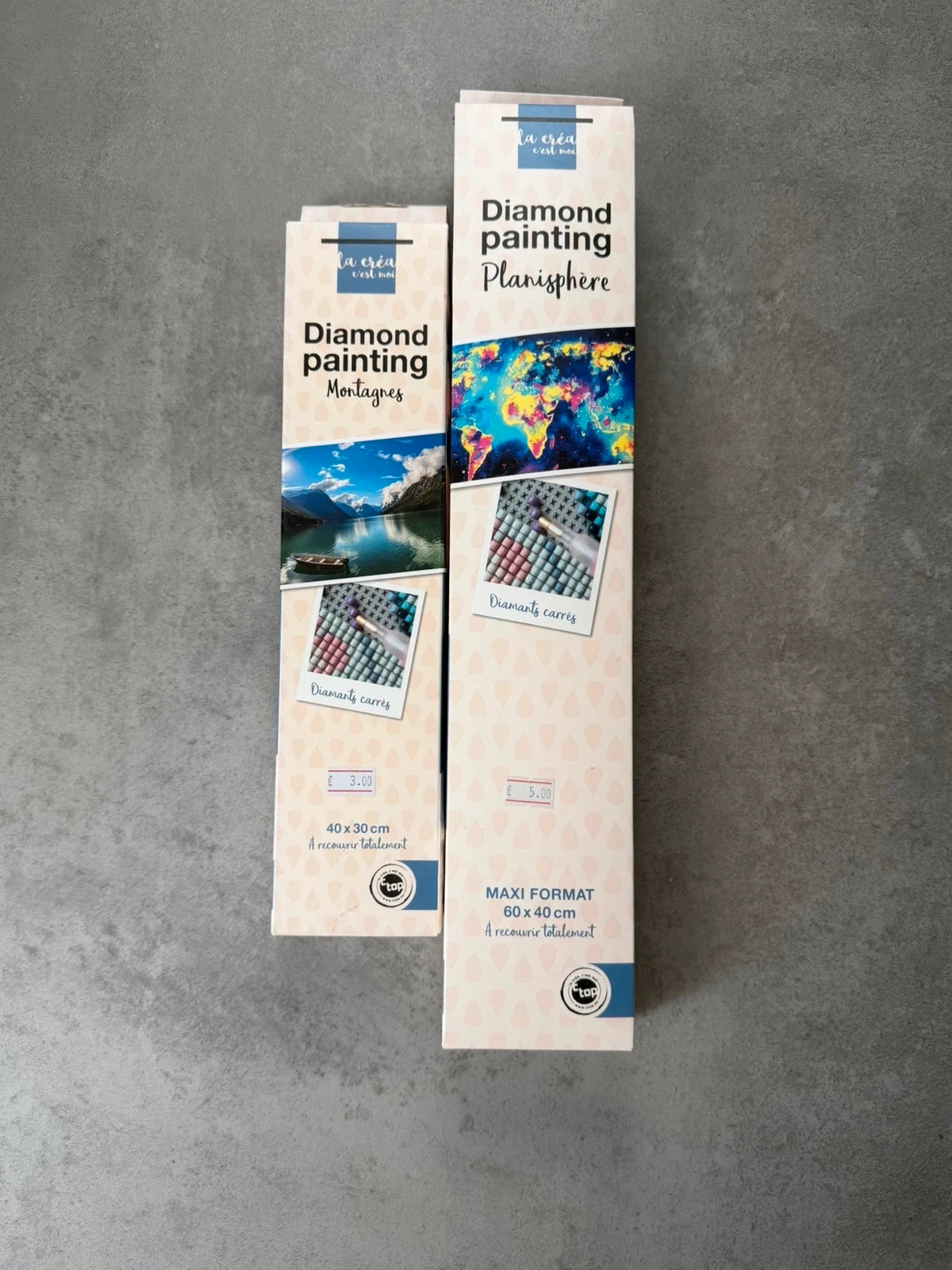 Lot 2 kits Diamond Painting Montagnes Planisphère