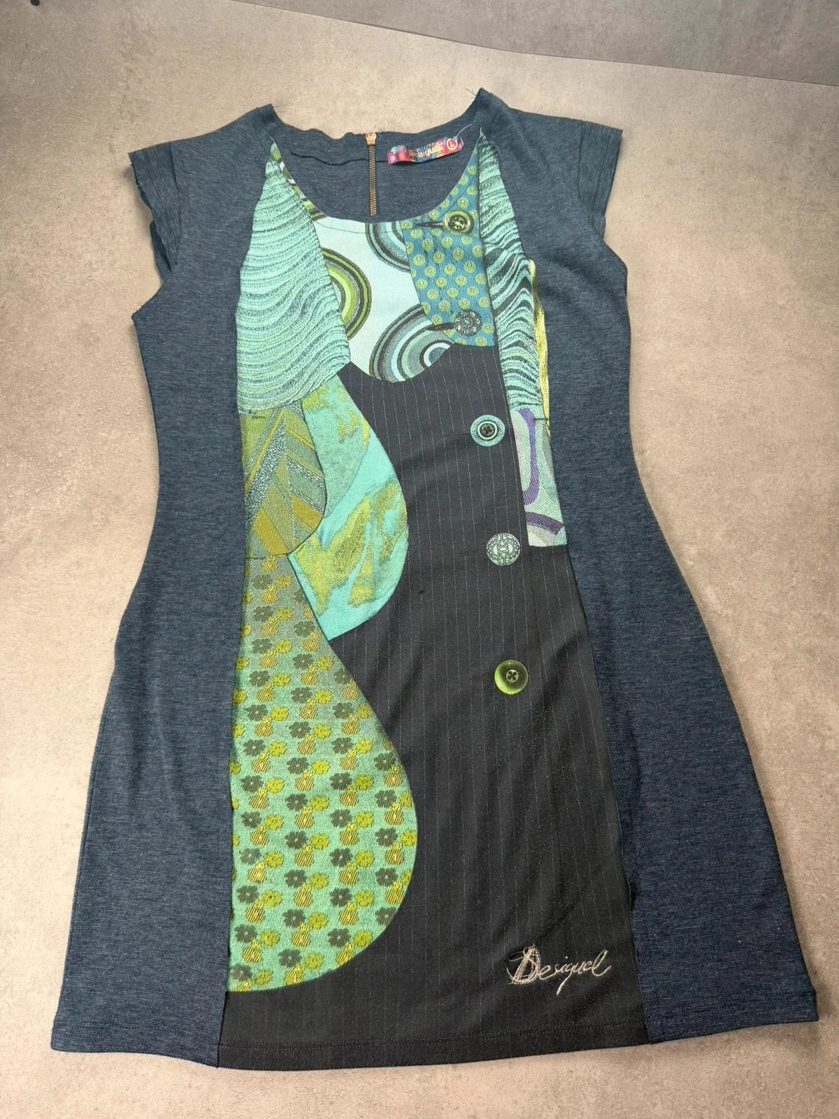 Robe Desigual patchwork imprimé vert gris L DES1102