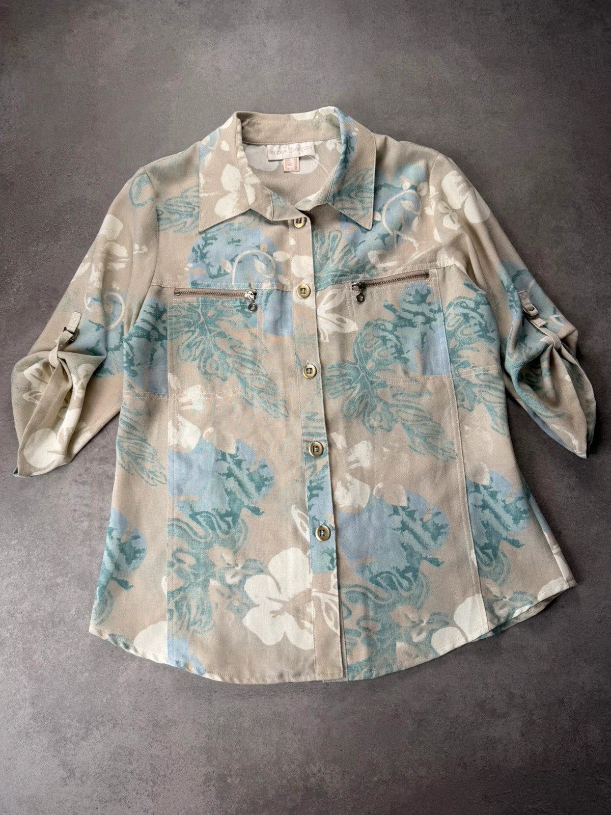 Chemise Un Jour Ailleurs fleurie beige bleu L UJA1190