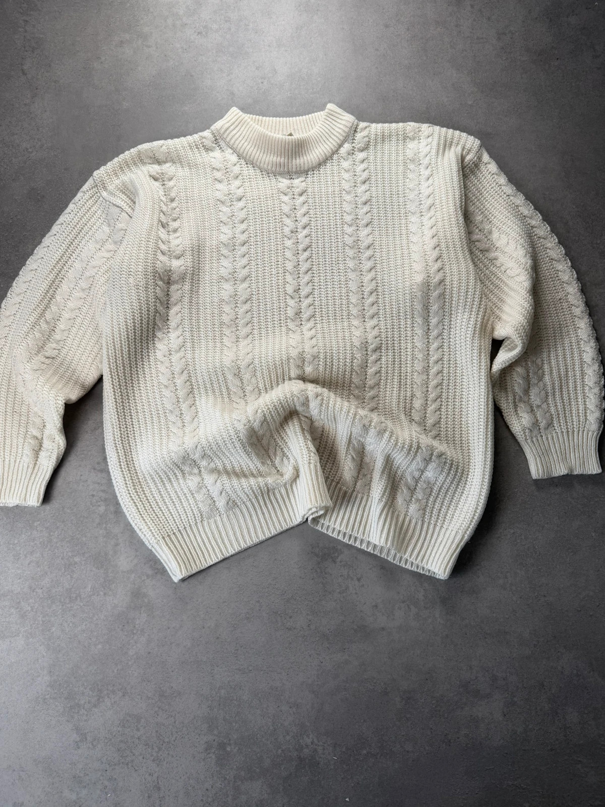 Pull torsadé blanc col montant taille L NB096