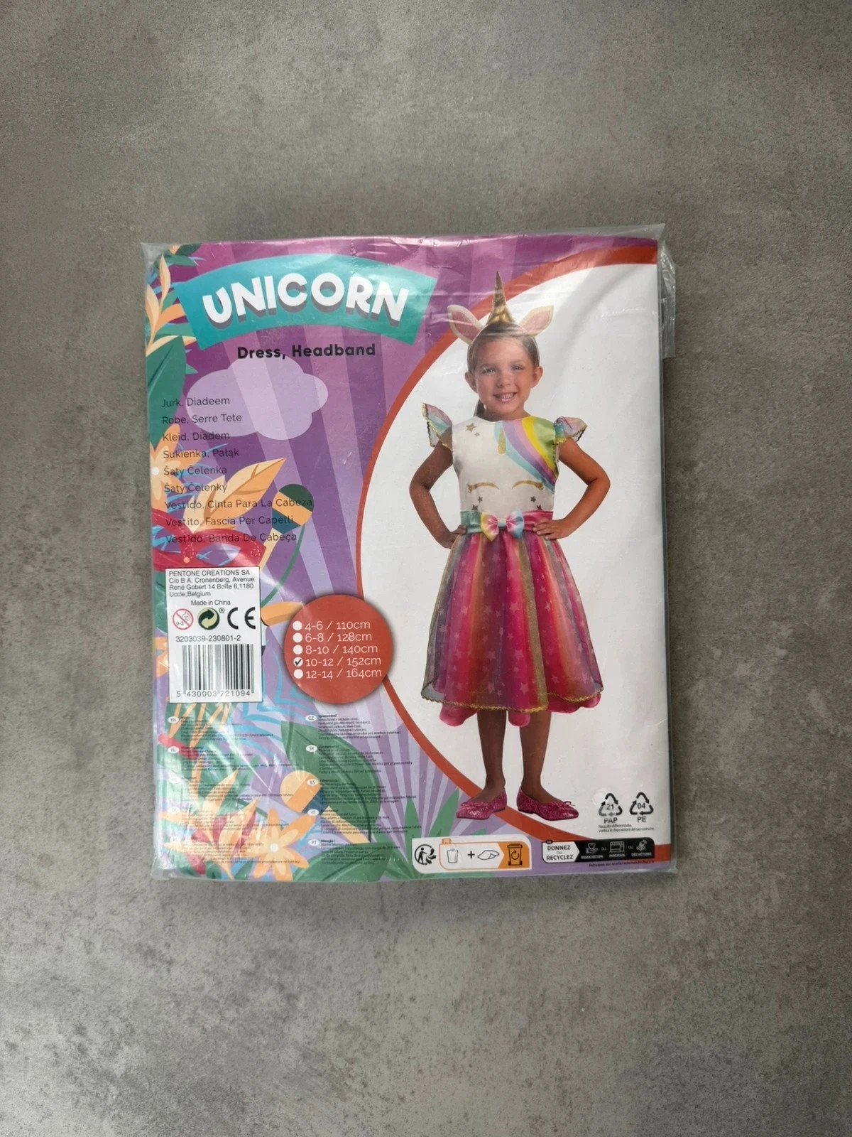 Déguisement Licorne fille robe + serre-tête 10-12 ans