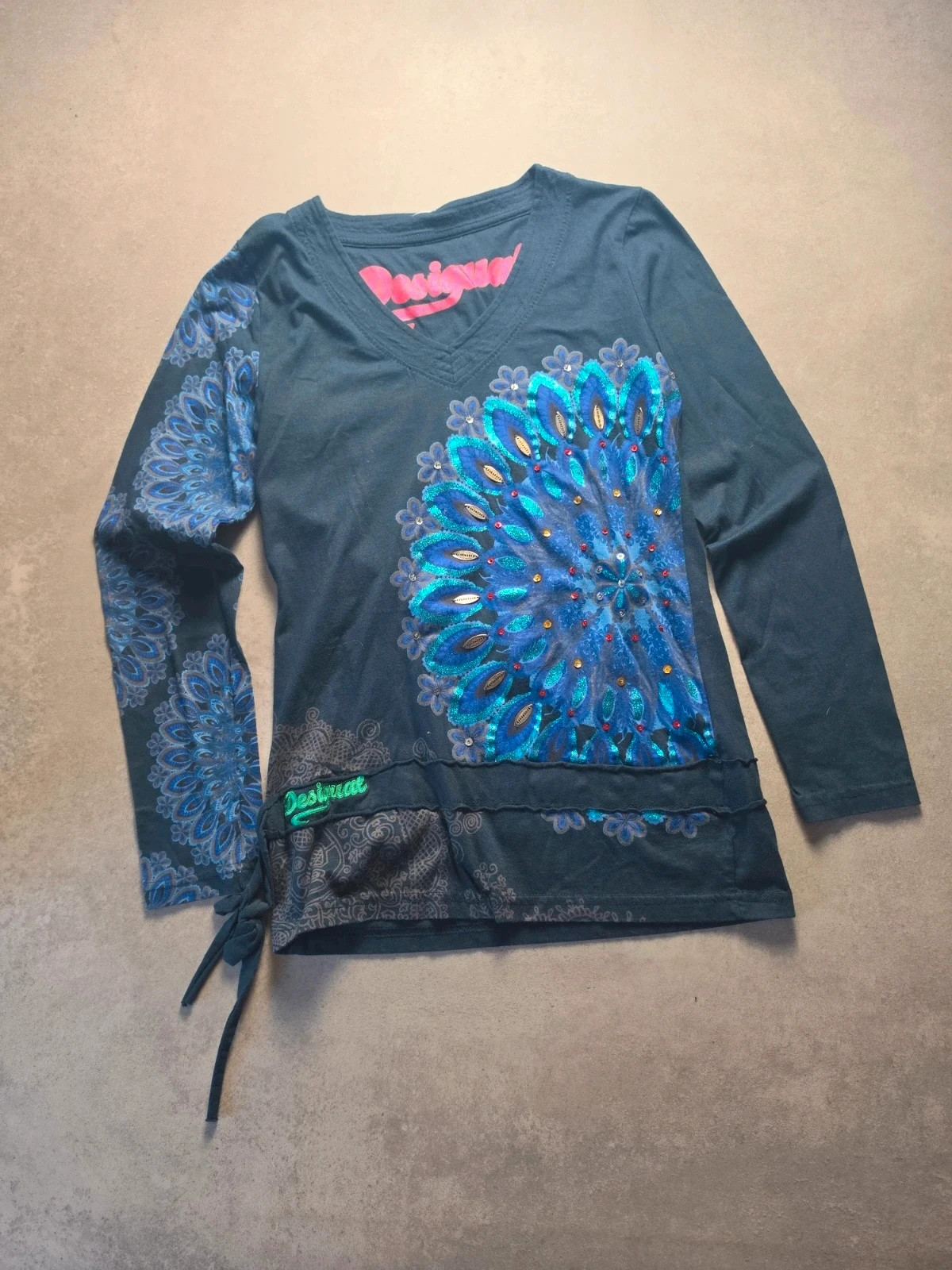Top Desigual mandala strass bleu noir S DIS136