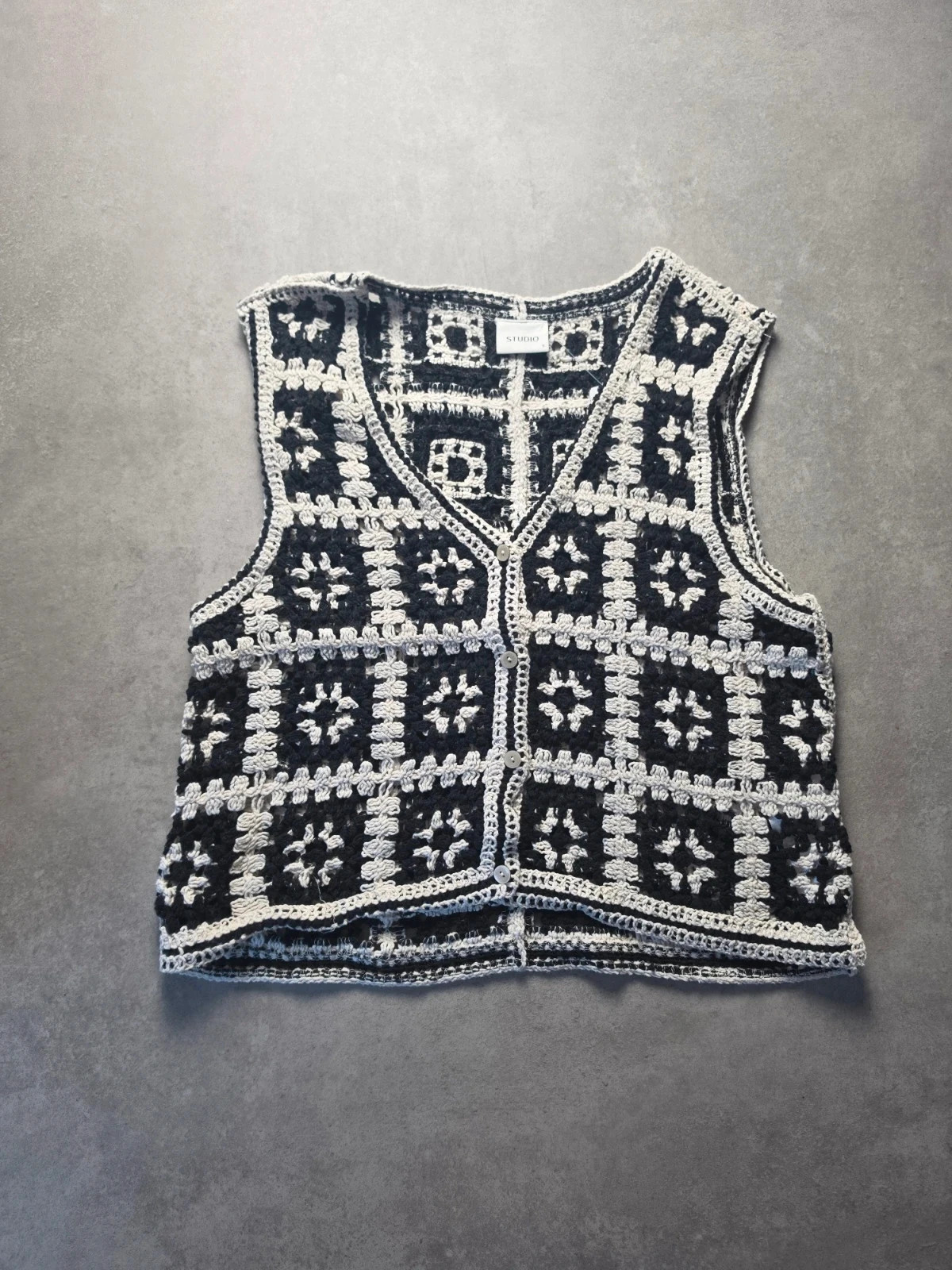 Gilet crochet Studio ONLY noir blanc S STU1190