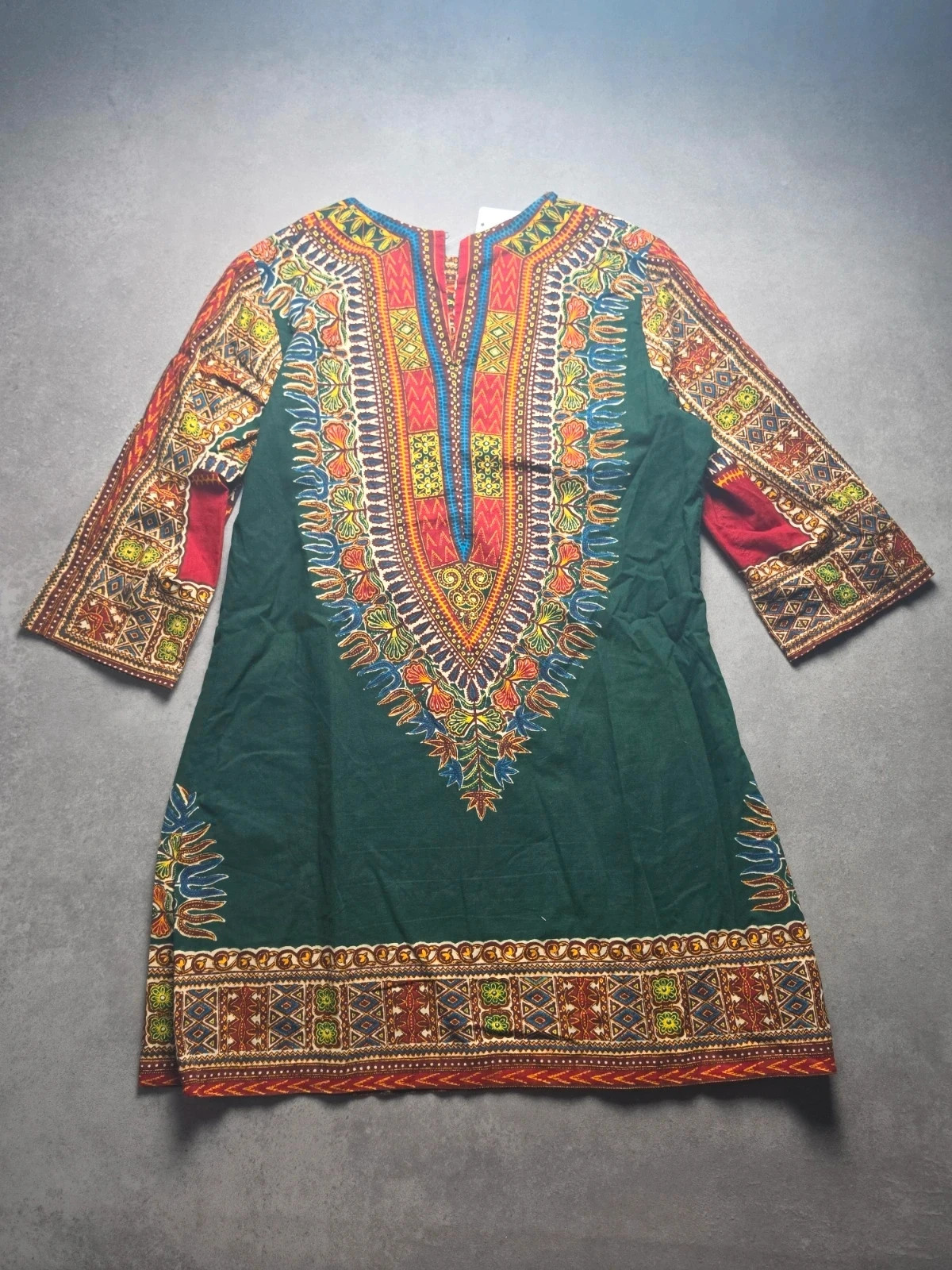 Robe tunique Dashiki vert imprimé ethnique M NB1186