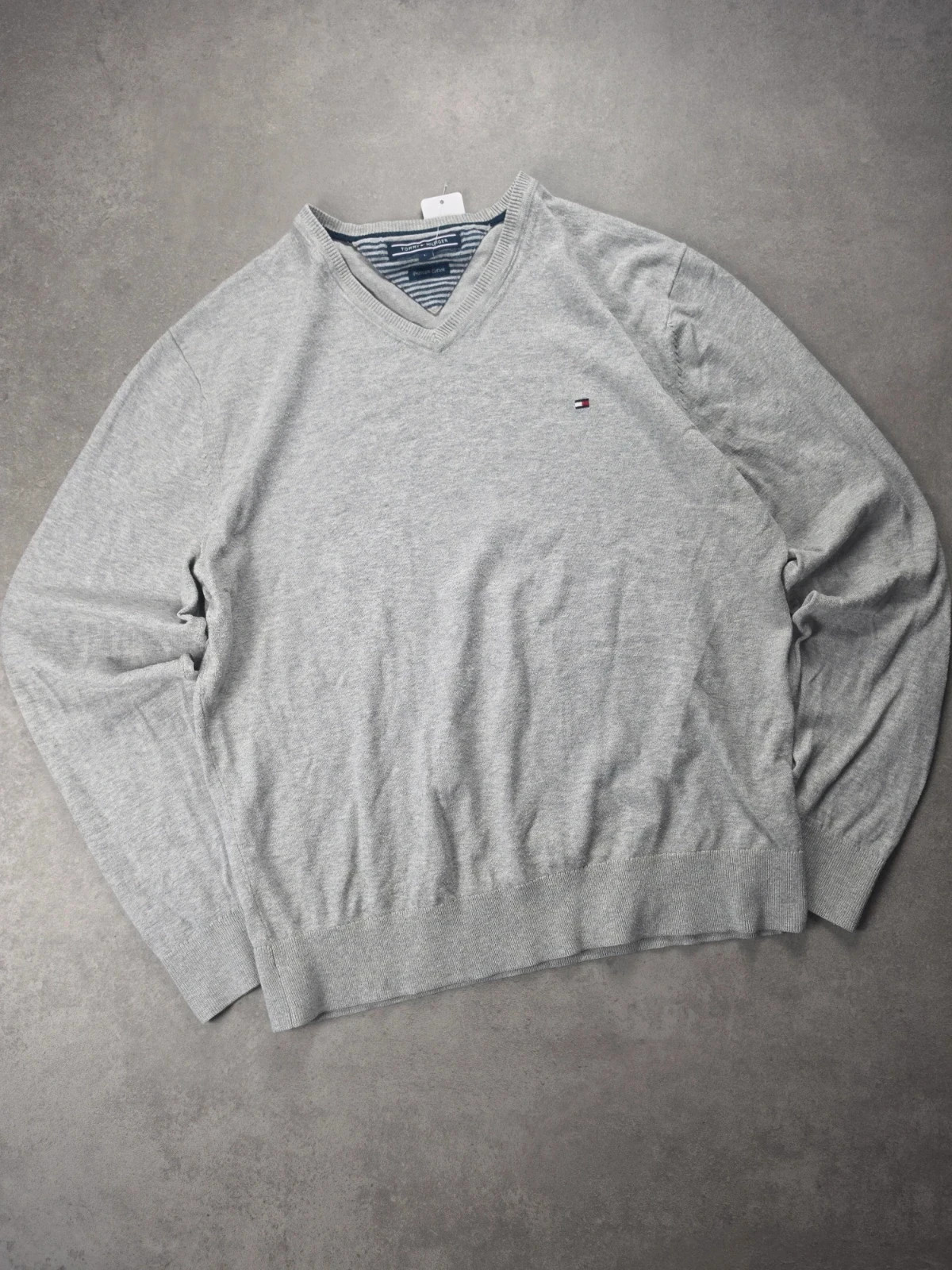 Pull Tommy Hilfiger col V gris coton L PTH336