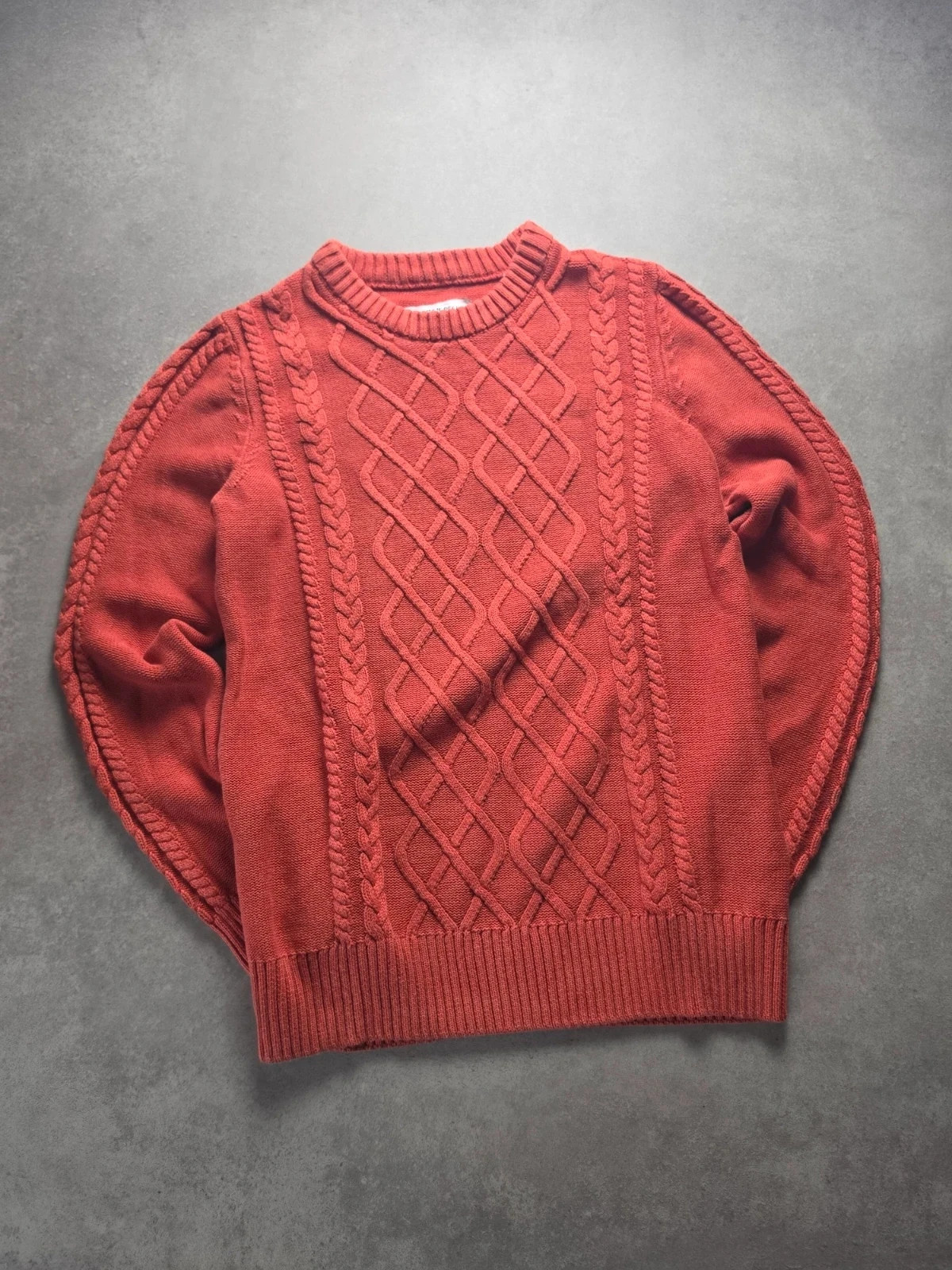 Pull Fisherman Design torsadé rouille col rond M OWK014