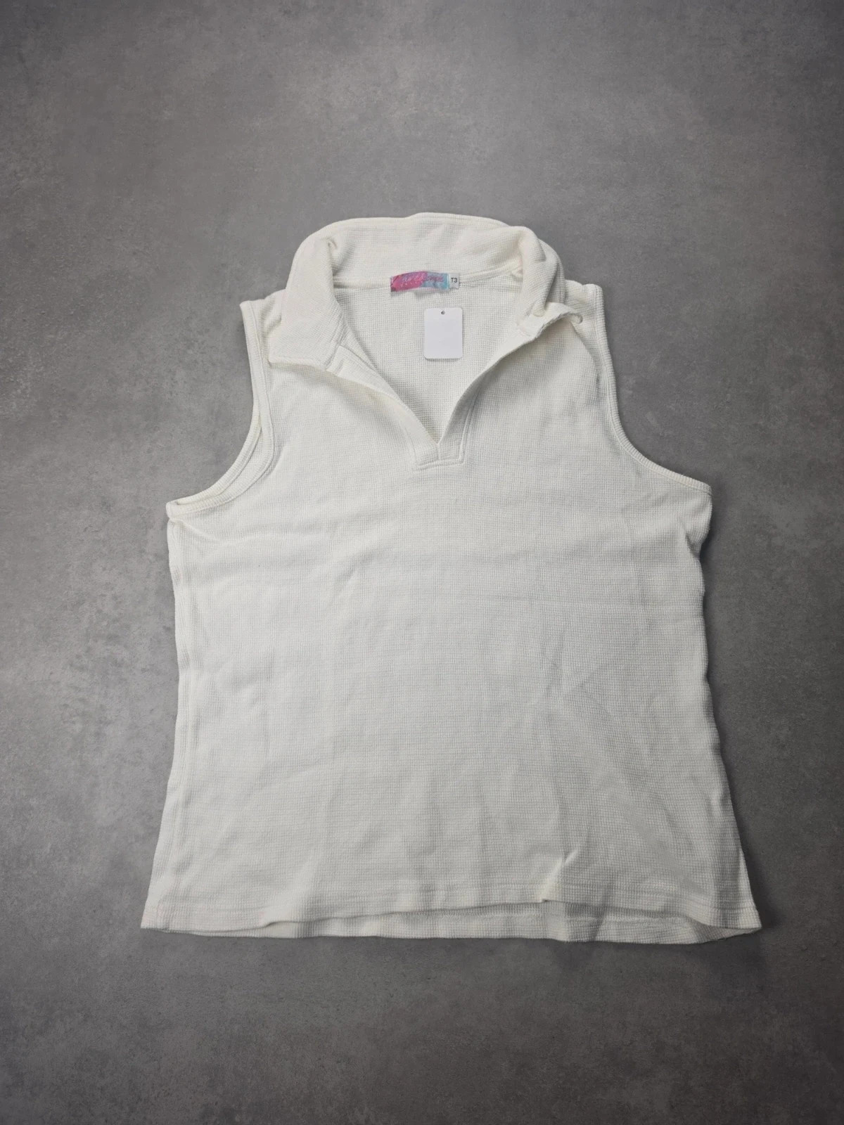 Débardeur Pure & Simple col polo écru gaufré L