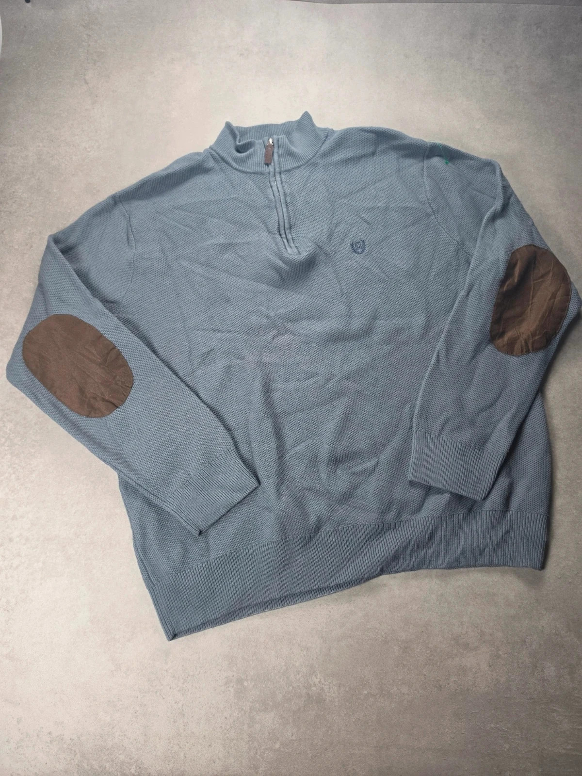 Pull Chaps col zippé bleu gris XXL coudières CHAS033
