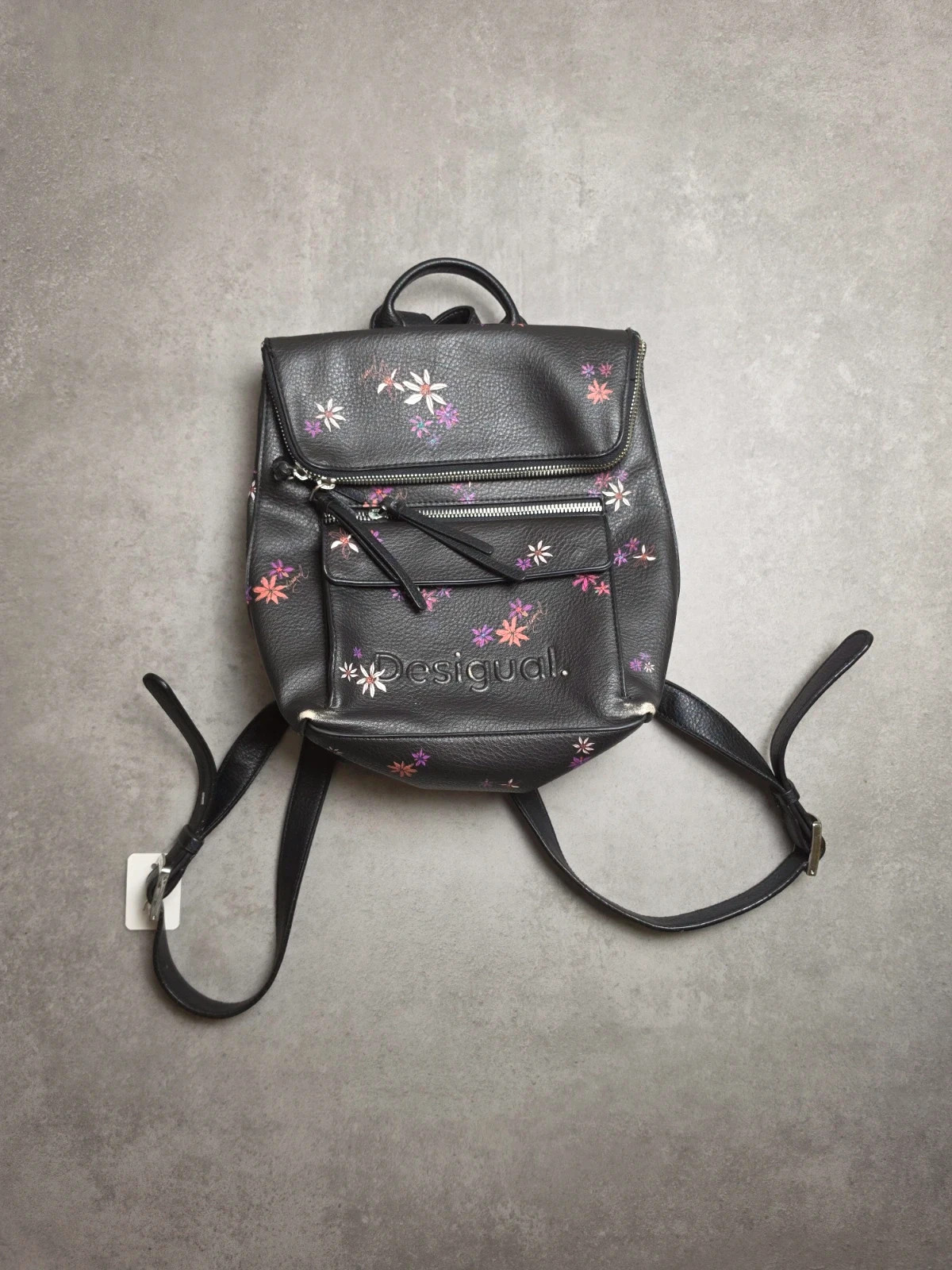 Sac à dos Desigual noir imprimé fleurs multicolores similicuir